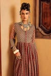 Nadima Saqib_Brown Mul Printed Geometric Round Gown _Online_at_Aza_Fashions