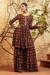 Buy_Nadima Saqib_Brown Lurex Georgette Geometric Round Printed Peplum Kurta And Sharara Set _at_Aza_Fashions