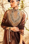 Buy_Nadima Saqib_Brown Blouse- Mulskirt- Georgettedupatta - Net Printed Geometric Round Set _Online_at_Aza_Fashions