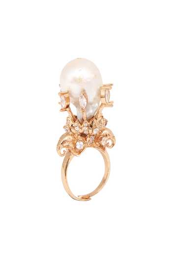 Shop_Opalina Soulful Jewellery_Gold Plated Crystals Elephant Motif Ring _at_Aza_Fashions