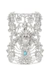 Shop_Opalina Soulful Jewellery_Silver Plated Crystals Aquamarine Cutwork Handcuff _at_Aza_Fashions