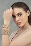 Buy_Opalina Soulful Jewellery_Gold Plated Crystals, Smocking Handcrafted Cutwork Bracelet _at_Aza_Fashions
