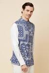 Spring Break_Blue Cotton Paisley Print Bundi Jacket_Online_at_Aza_Fashions