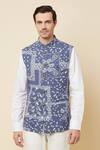 Buy_Spring Break_Blue Cotton Paisley Print Bundi Jacket_Online_at_Aza_Fashions