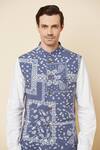 Spring Break_Blue Cotton Paisley Print Bundi Jacket_at_Aza_Fashions
