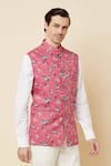 Spring Break_Pink Cotton, Polyester Floral Print Bundi Jacket _Online_at_Aza_Fashions