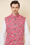 Spring Break_Pink Cotton, Polyester Floral Print Bundi Jacket _at_Aza_Fashions