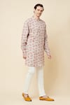 Spring Break_Beige Cotton Leaf Print Kurta Set _Online_at_Aza_Fashions