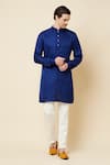 Buy_Spring Break_Blue Dupion Silk Plain Mandarin Collar Kurta Set _at_Aza_Fashions