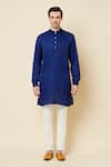 Spring Break_Blue Dupion Silk Plain Mandarin Collar Kurta Set _Online_at_Aza_Fashions