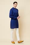 Buy_Spring Break_Blue Dupion Silk Plain Mandarin Collar Kurta Set _Online_at_Aza_Fashions