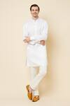 Buy_Spring Break_White Dupion Silk Plain Mandarin Collar Kurta Set _at_Aza_Fashions