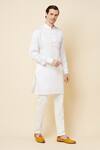 Spring Break_White Dupion Silk Plain Mandarin Collar Kurta Set _Online_at_Aza_Fashions