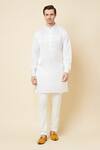 Buy_Spring Break_White Dupion Silk Plain Mandarin Collar Kurta Set _Online_at_Aza_Fashions