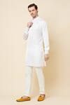 Shop_Spring Break_White Dupion Silk Plain Mandarin Collar Kurta Set _Online_at_Aza_Fashions