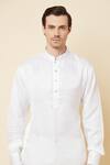 Spring Break_White Dupion Silk Plain Mandarin Collar Kurta Set _at_Aza_Fashions