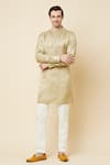 Buy_Spring Break_Gold Linen Satin Embroidered Bead Work Placket Kurta_at_Aza_Fashions