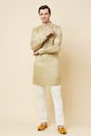 Buy_Spring Break_Gold Linen Satin Embroidered Bead Work Placket Kurta_Online_at_Aza_Fashions