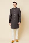 Buy_Spring Break_Grey Terry Rayon Plain Mandarin Collar Sherwani Set_Online_at_Aza_Fashions