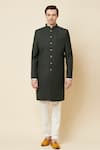 Buy_Spring Break_Green Terry Rayon Plain Mandarin Collar Sherwani Set _at_Aza_Fashions