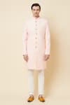 Spring Break_Pink Terry Rayon Mandarin Collar Sherwani Set_Online_at_Aza_Fashions