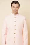 Buy_Spring Break_Pink Terry Rayon Mandarin Collar Sherwani Set_Online_at_Aza_Fashions