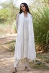 Buy Apeksha Jain Label White Chanderi, Linen, Bamboo Cotton Floral V Neck Kurta Set at Aza Fashions Buy_Apeksha Jain Label_White Chanderi, Linen, Bamboo Cotton Floral V Neck Kurta Set _at_Aza_Fashions