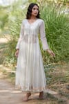 Buy Apeksha Jain Label White Tissue Embellished Kasab V Neck Chanderi Anarkali And Palazzo Set at Aza Fashions Buy_Apeksha Jain Label_White Tissue Embellished Kasab V Neck Chanderi Anarkali And Palazzo Set _at_Aza_Fashions