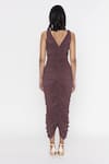 Shop_Deme by Gabriella_Brown Malai Lycra V Neck Ruched Bodycon Gown _at_Aza_Fashions