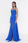 Buy_Deme by Gabriella_Blue Banana Crepe Strappy Cowl Neck Gown_Online_at_Aza_Fashions
