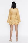 Shop_Deme By Gabriella_Gold Satin V Neck Puff Sleeve Cutout Dress_at_Aza_Fashions