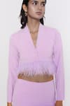 Buy Purple Plain Shawl Collar Feather Hem Jacket And Skirt Set For