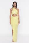 Buy_Deme by Gabriella_Yellow Embroidered Sequin Work One Draped Skirt And Crop Top Set _at_Aza_Fashions