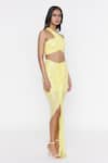 Deme by Gabriella_Yellow Embroidered Sequin Work One Draped Skirt And Crop Top Set _Online_at_Aza_Fashions