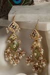 Buy_Dugran By Dugristyle_Green Kundan And Pearls Drop Dangler Earrings_at_Aza_Fashions