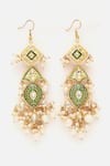 Shop_Dugran By Dugristyle_Green Kundan And Pearls Drop Dangler Earrings_at_Aza_Fashions