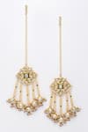 Shop_Dugran By Dugristyle_Red Pearls, Metallic Thread Kundan Embellished Dangler Earrings _at_Aza_Fashions