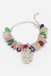 Shop_Dugran By Dugristyle_Silver Plated Pearls, Stones Ganesha Charm Bracelet With Multicolor Beads _at_Aza_Fashions