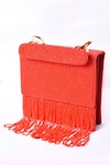 Buy_Nazaakat By Samara Singh_Red Embroidery, Beads Fringe Clutch _at_Aza_Fashions