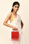 Shop_Nazaakat By Samara Singh_Red Embroidery, Beads Fringe Clutch _at_Aza_Fashions