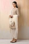 Leela By A_Beige Jute , Mulmul Floral, Thread, Ghungroo Embroidered Kurta Set _Online_at_Aza_Fashions