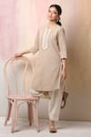 Buy_Leela By A_Beige Jute , Mulmul Floral, Thread, Ghungroo Embroidered Kurta Set _Online_at_Aza_Fashions