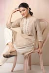Shop_Leela By A_Beige Jute , Mulmul Floral, Thread, Ghungroo Embroidered Kurta Set _Online_at_Aza_Fashions