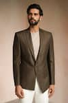 Shop_Philocaly_Brown 100% Linen Cardiff Pinstriped Blazer _at_Aza_Fashions