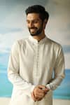 Shop_Philocaly_White 50% Cotton, 50% Silk Thread Work Milkyway Embroidered Kurta _at_Aza_Fashions
