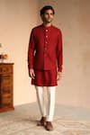 Buy_Philocaly_Red 100% Wool Thread Work Pompously Embroidered Bundi _at_Aza_Fashions