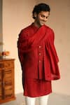 Buy_Philocaly_Red 100% Wool Thread Work Pompously Embroidered Bundi _Online_at_Aza_Fashions