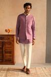 Buy_Philocaly_Purple 100% Cotton Thread Work Opality Embroidered Bundi And Kurta Set_at_Aza_Fashions