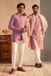 Shop_Philocaly_Purple 100% Cotton Thread Work Opality Embroidered Bundi And Kurta Set_at_Aza_Fashions