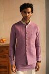 Buy_Philocaly_Purple 100% Cotton Thread Work Opality Embroidered Bundi And Kurta Set_Online_at_Aza_Fashions